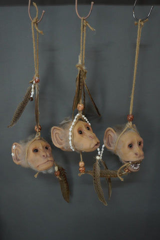 Hanging Tiki Tribal Monkey Heads (set of 3)